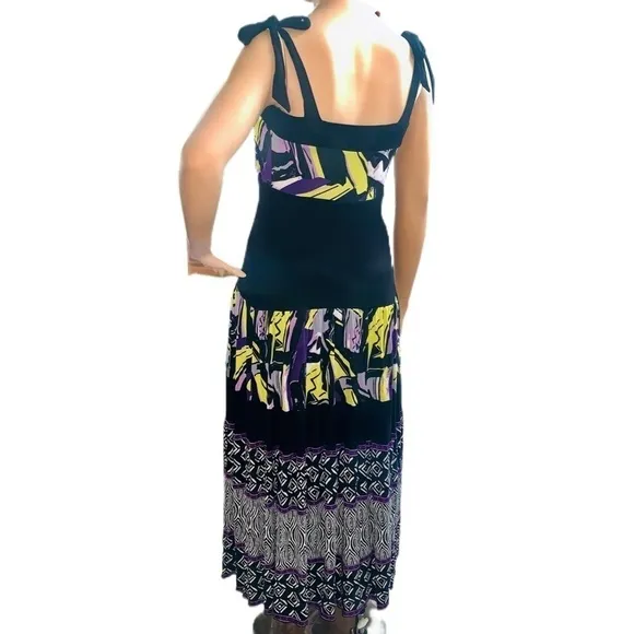 Igigi Maxi Sun Dress Plus Size 14/16 Yellow Purple Black Bra Friendly Straps NWT