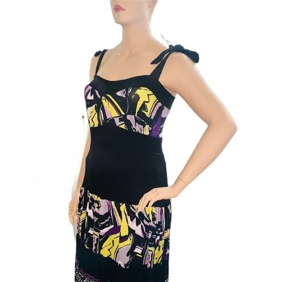 Igigi Maxi Sun Dress Plus Size 14/16 Yellow Purple Black Bra Friendly Straps NWT