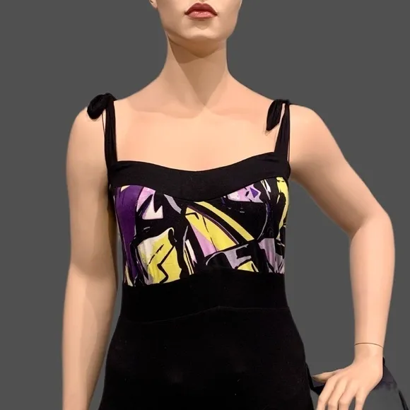 Igigi Maxi Sun Dress Plus Size 14/16 Yellow Purple Black Bra Friendly Straps NWT