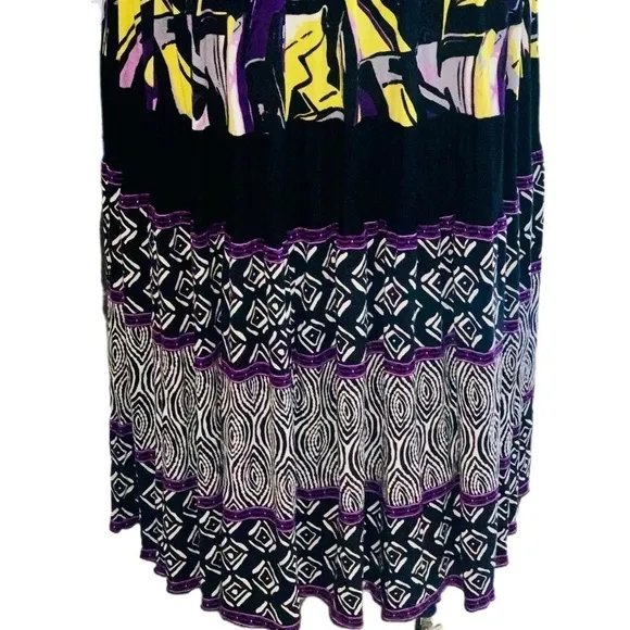 Igigi Maxi Sun Dress Plus Size 14/16 Yellow Purple Black Bra Friendly Straps NWT