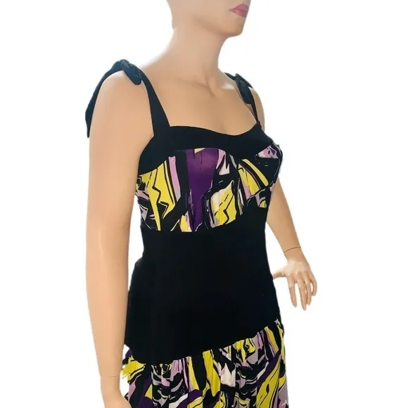 Igigi Maxi Sun Dress Plus Size 14/16 Yellow Purple Black Bra Friendly Straps NWT