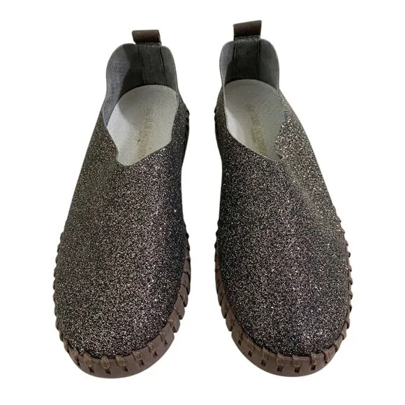 Ilse Jacobsen Brown &amp; Gold Glitter Tulip Slip Ons Comfort Shoes Women's EU 36