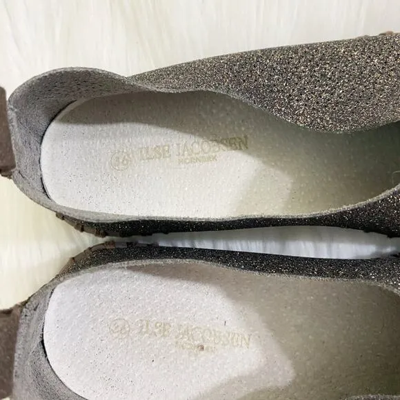 Ilse Jacobsen Brown &amp; Gold Glitter Tulip Slip Ons Comfort Shoes Women's EU 36