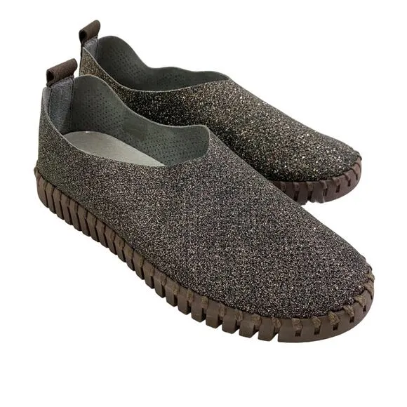 Ilse Jacobsen Brown &amp; Gold Glitter Tulip Slip Ons Comfort Shoes Women's EU 36