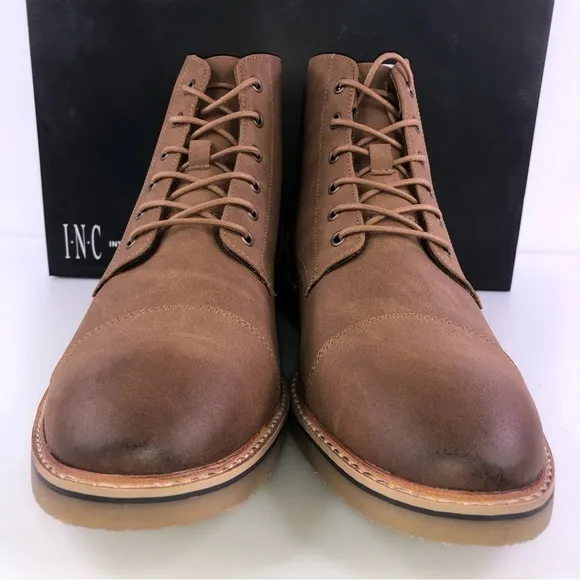 INC International Concepts Men's Tristan Faux Suede Lace Up Boots Tan 11.5M New