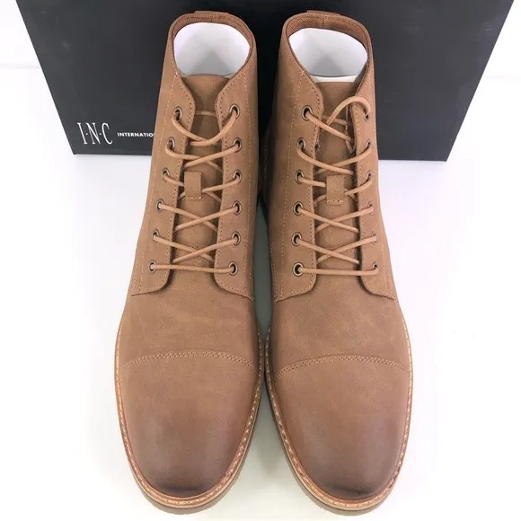 INC International Concepts Men's Tristan Faux Suede Lace Up Boots Tan 11.5M New