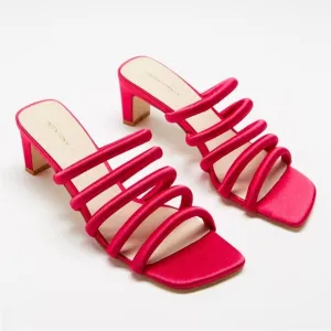Intentionally Blank Willow Heels Satin Sandal Revolve NWOT Hot Pink Fuchsia 8