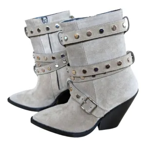 Iro Bonobal Wrap Around Strap Boots in Gray Suede Size EU 37 US 6.5 Like new