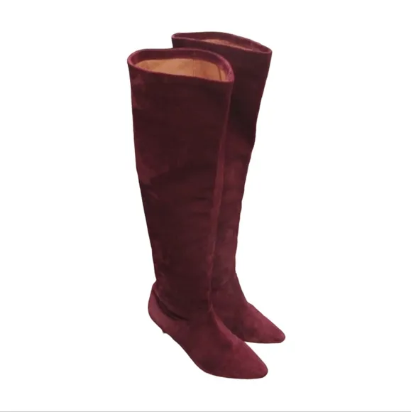 IRO | Burgundy Suede Drapy Slouchy Knee High Boots in Size EU 36 / US 5.5