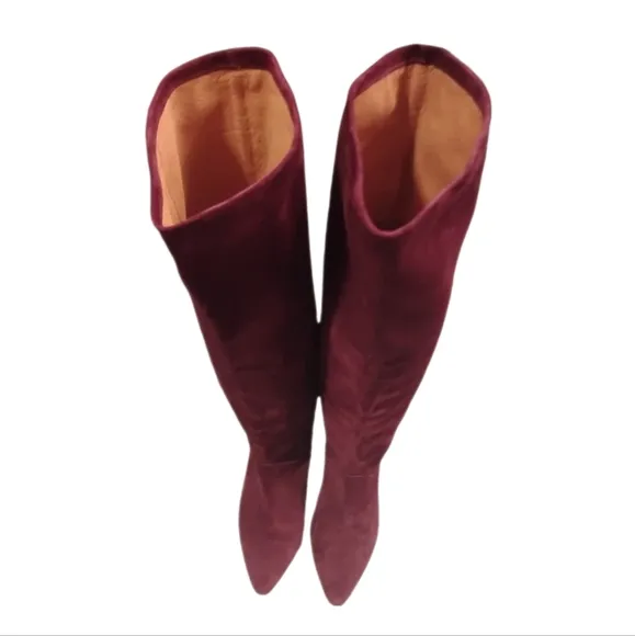 IRO | Burgundy Suede Drapy Slouchy Knee High Boots in Size EU 36 / US 5.5