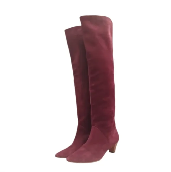 IRO | Burgundy Suede Drapy Slouchy Knee High Boots in Size EU 36 / US 5.5