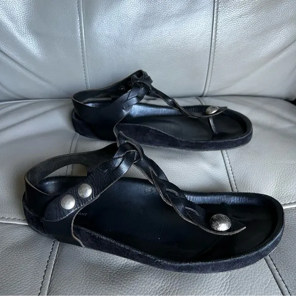 Isabel Marant Brook Black Braided Leather Sandals Sz 38 US 8 Snap Closure Boho