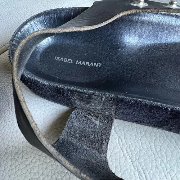 Isabel Marant Brook Black Braided Leather Sandals Sz 38 US 8 Snap Closure Boho