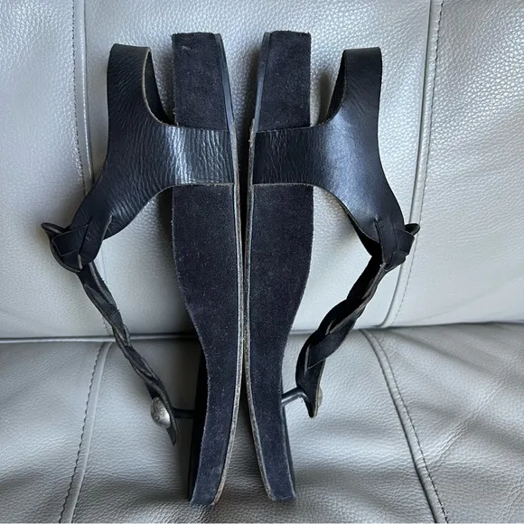 Isabel Marant Brook Black Braided Leather Sandals Sz 38 US 8 Snap Closure Boho