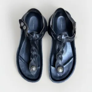 Isabel Marant Brook Black Braided Leather Sandals Sz 38 US 8 Snap Closure Boho