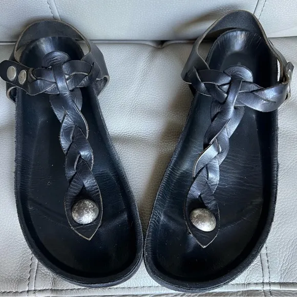 Isabel Marant Brook Black Braided Leather Sandals Sz 38 US 8 Snap Closure Boho