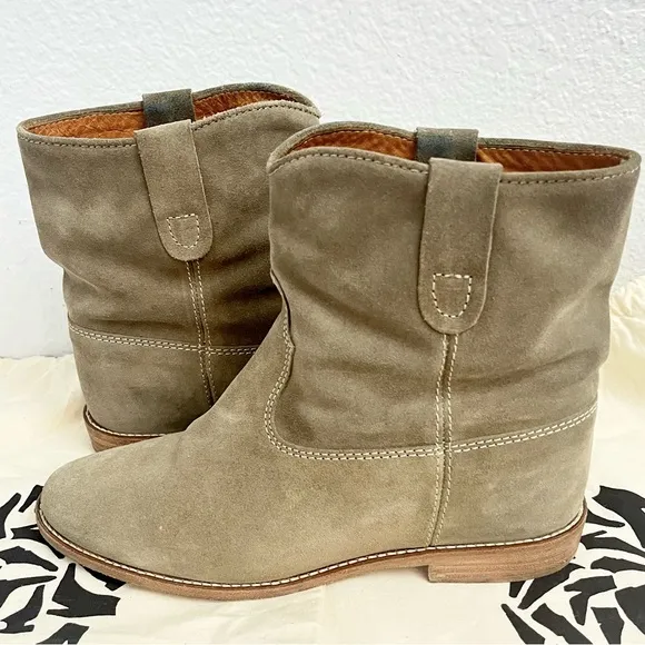 Isabel Marant Étoile Susee Calf Suede Hidden WedgeWestern Ankle Boots Size 39