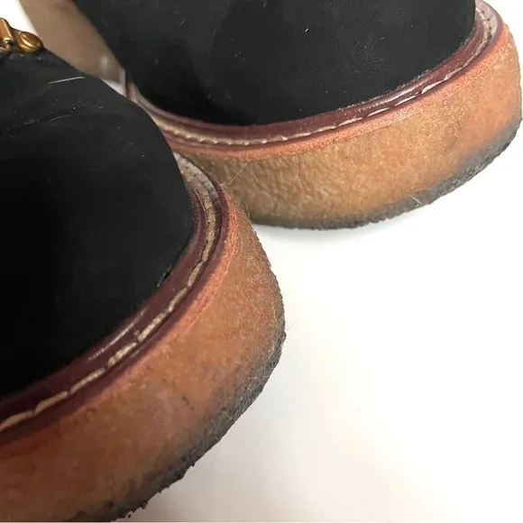 J. Crew Black Nubuck winter ankle boots wedge crepe sole red laces faux fur 9