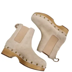 J. CREW Boots Womens 8 Bronzed Clay Cream Suede Faux-fur Lined Chelsea Clog Boot