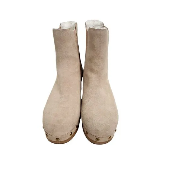 J. CREW Boots Womens 8 Bronzed Clay Cream Suede Faux-fur Lined Chelsea Clog Boot