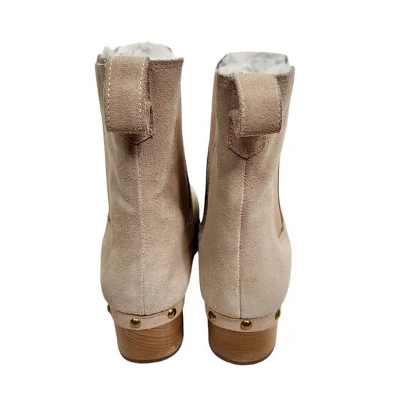 J. CREW Boots Womens 8 Bronzed Clay Cream Suede Faux-fur Lined Chelsea Clog Boot