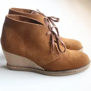 J. Crew Brown Suede Leather Lace-up Wedge Heel Ankle Boots Booties Size 7
