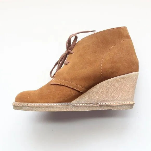 J. Crew Brown Suede Leather Lace-up Wedge Heel Ankle Boots Booties Size 7