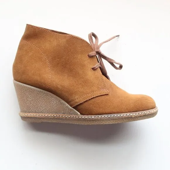 J. Crew Brown Suede Leather Lace-up Wedge Heel Ankle Boots Booties Size 7