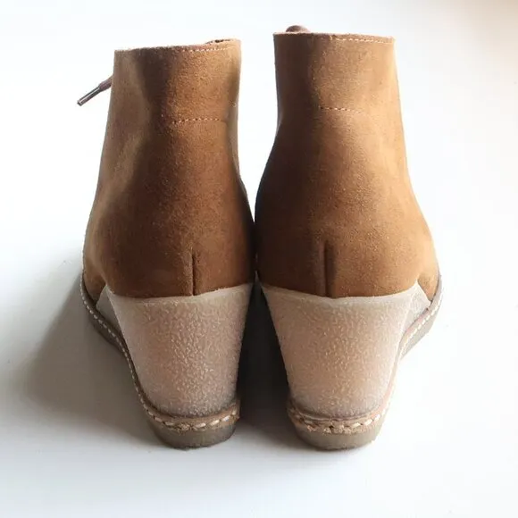 J. Crew Brown Suede Leather Lace-up Wedge Heel Ankle Boots Booties Size 7