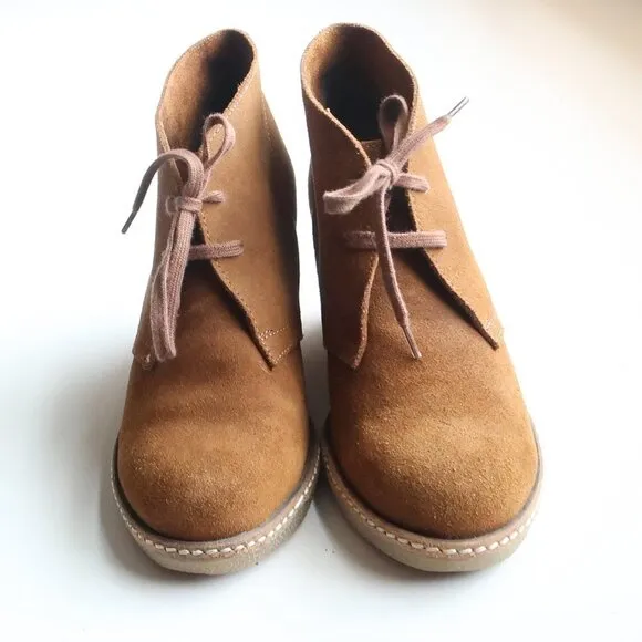 J. Crew Brown Suede Leather Lace-up Wedge Heel Ankle Boots Booties Size 7