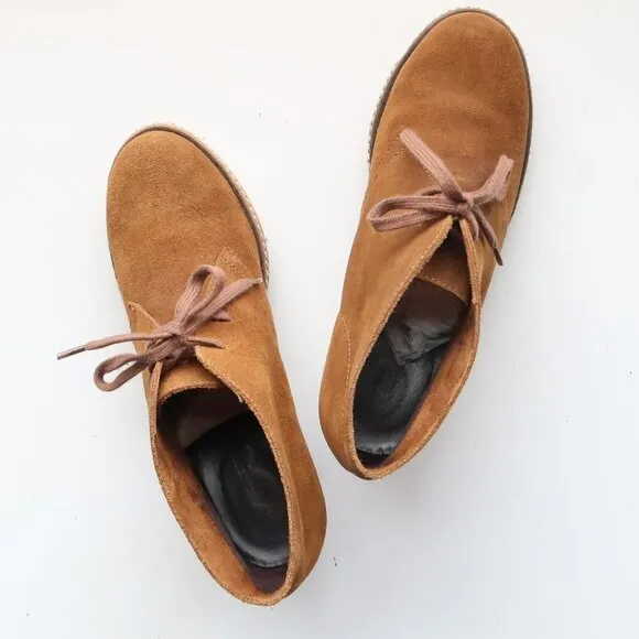 J. Crew Brown Suede Leather Lace-up Wedge Heel Ankle Boots Booties Size 7