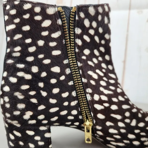 J. Crew Collection Side-Zip Ankle Block Heel Boots Spotted Leopard Calf Hair 8