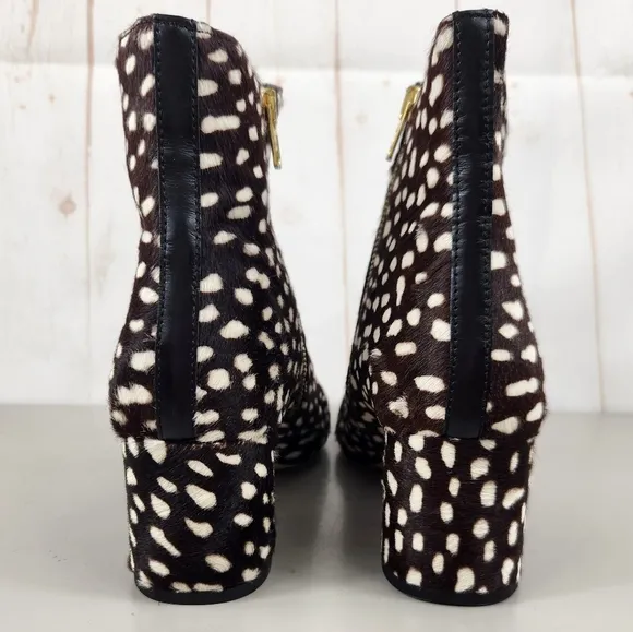 J. Crew Collection Side-Zip Ankle Block Heel Boots Spotted Leopard Calf Hair 8