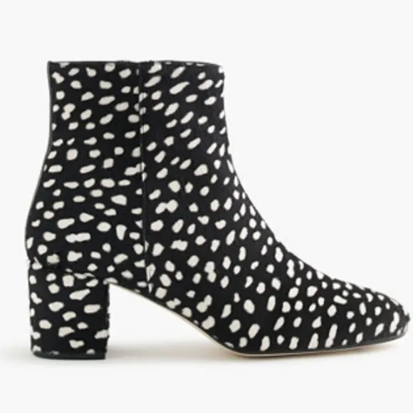 J. Crew Collection Side-Zip Ankle Block Heel Boots Spotted Leopard Calf Hair 8