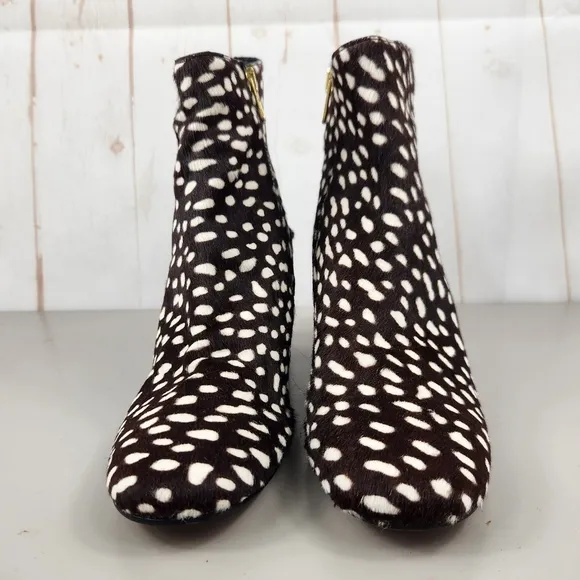 J. Crew Collection Side-Zip Ankle Block Heel Boots Spotted Leopard Calf Hair 8