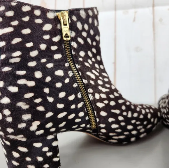 J. Crew Collection Side-Zip Ankle Block Heel Boots Spotted Leopard Calf Hair 8
