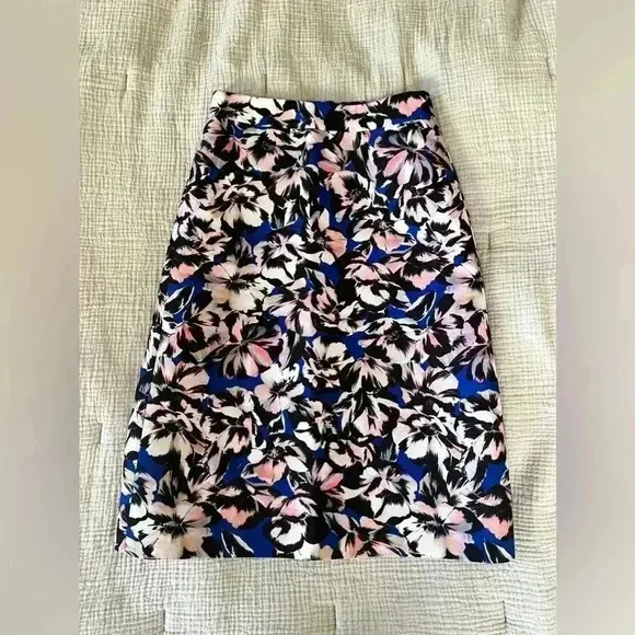 J. Crew Floral A-Line Midi Skirt | 000 | Blue Pink Black White