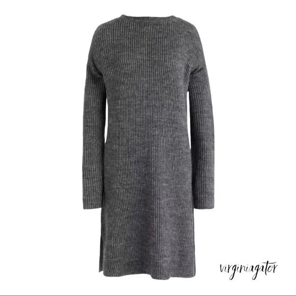 J Crew Open Back Heather Gray Ribbed Knit Soft Alpaca Wool Blend Tunic Sweater
