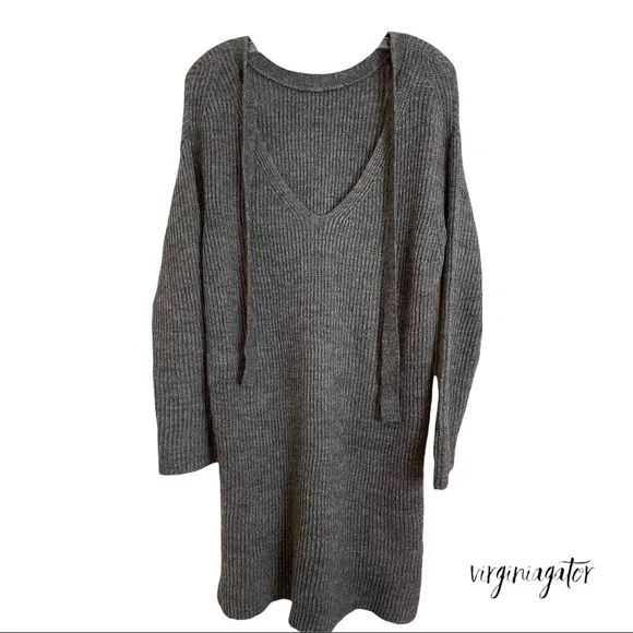 J Crew Open Back Heather Gray Ribbed Knit Soft Alpaca Wool Blend Tunic Sweater