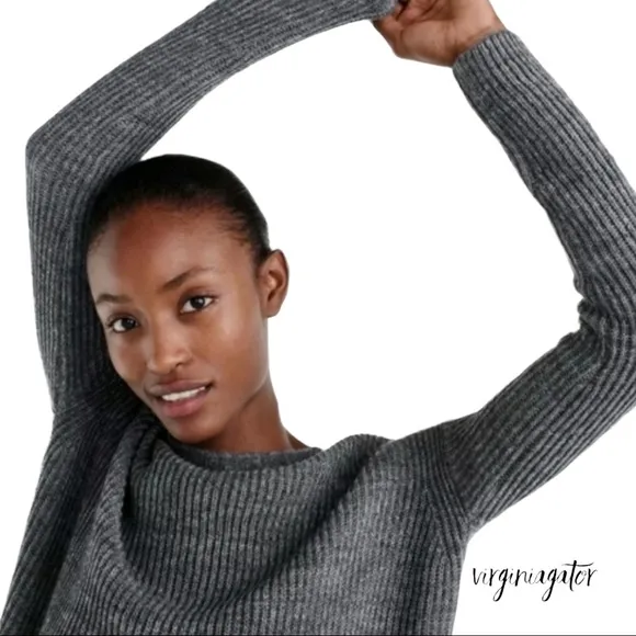 J Crew Open Back Heather Gray Ribbed Knit Soft Alpaca Wool Blend Tunic Sweater