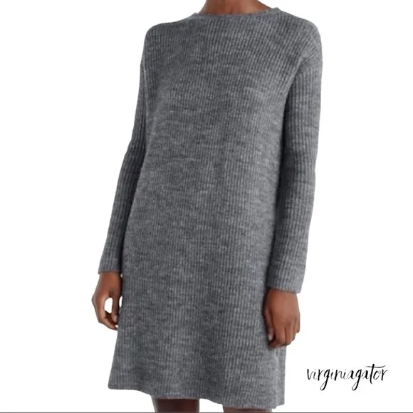 J Crew Open Back Heather Gray Ribbed Knit Soft Alpaca Wool Blend Tunic Sweater