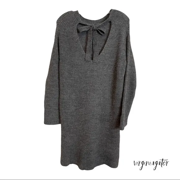 J Crew Open Back Heather Gray Ribbed Knit Soft Alpaca Wool Blend Tunic Sweater