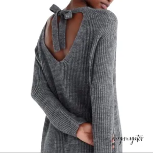 J Crew Open Back Heather Gray Ribbed Knit Soft Alpaca Wool Blend Tunic Sweater