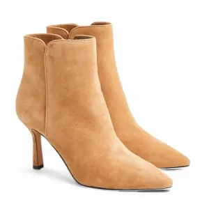J. Crew Pointed Toe Suede Leather Classic Tan Ankle Boots Heels EUC S-221 Sz 8
