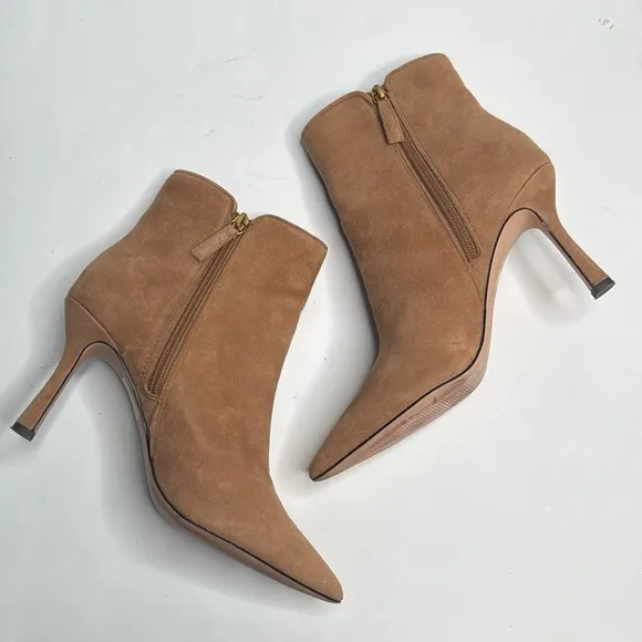 J. Crew Pointed Toe Suede Leather Classic Tan Ankle Boots Heels EUC S-221 Sz 8
