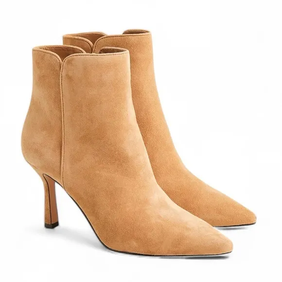 J. Crew Pointed Toe Suede Leather Classic Tan Ankle Boots Heels EUC S-221 Sz 8