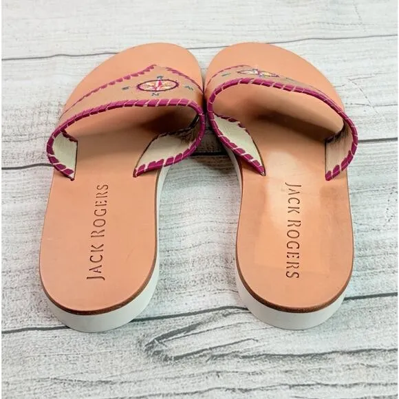 Jack Rogers Compass Rose Embroidered Sandals Vacation Beach Nautical Size 6M