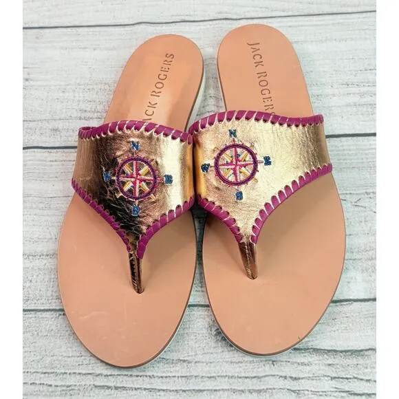 Jack Rogers Compass Rose Embroidered Sandals Vacation Beach Nautical Size 6M