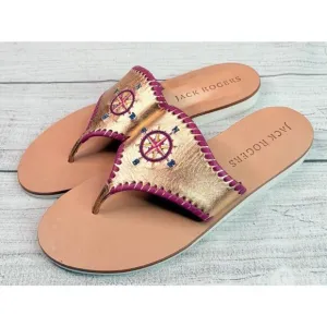 Jack Rogers Compass Rose Embroidered Sandals Vacation Beach Nautical Size 6M