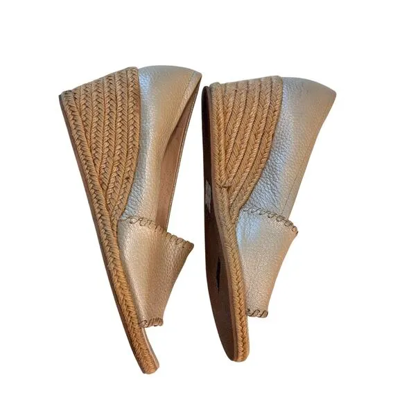 Jack Rogers Gold Leather Espadrille Wedge Sandals Size 9.5M | Open Toe Resort